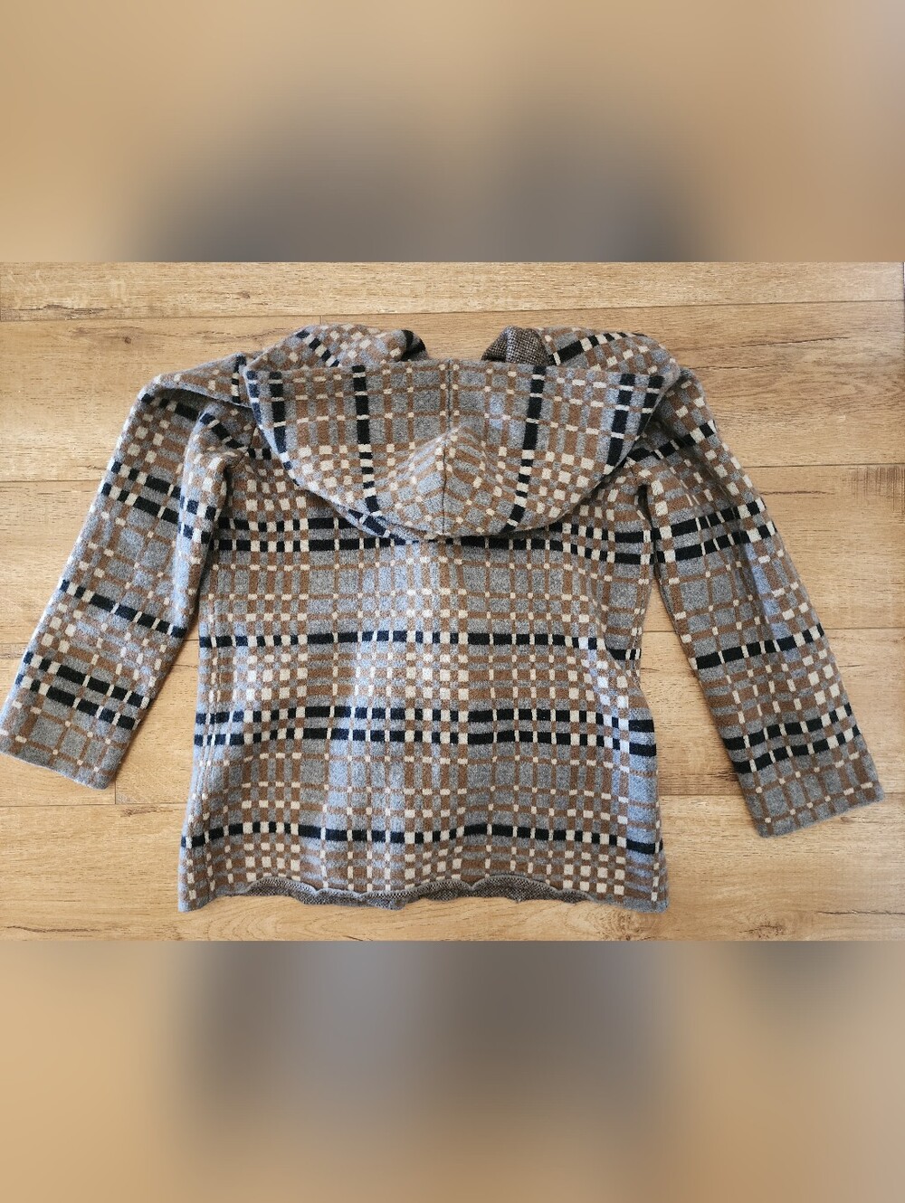 Anthropologie Field Flower Josefa Wool Sweater Coat Size M/L PETITE Taupe Plaid - Picture 9 of 9